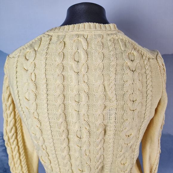L.L.Bean Double L Yellow Cable Crewneck Sweater | Women's Small - Picture 9 of 13